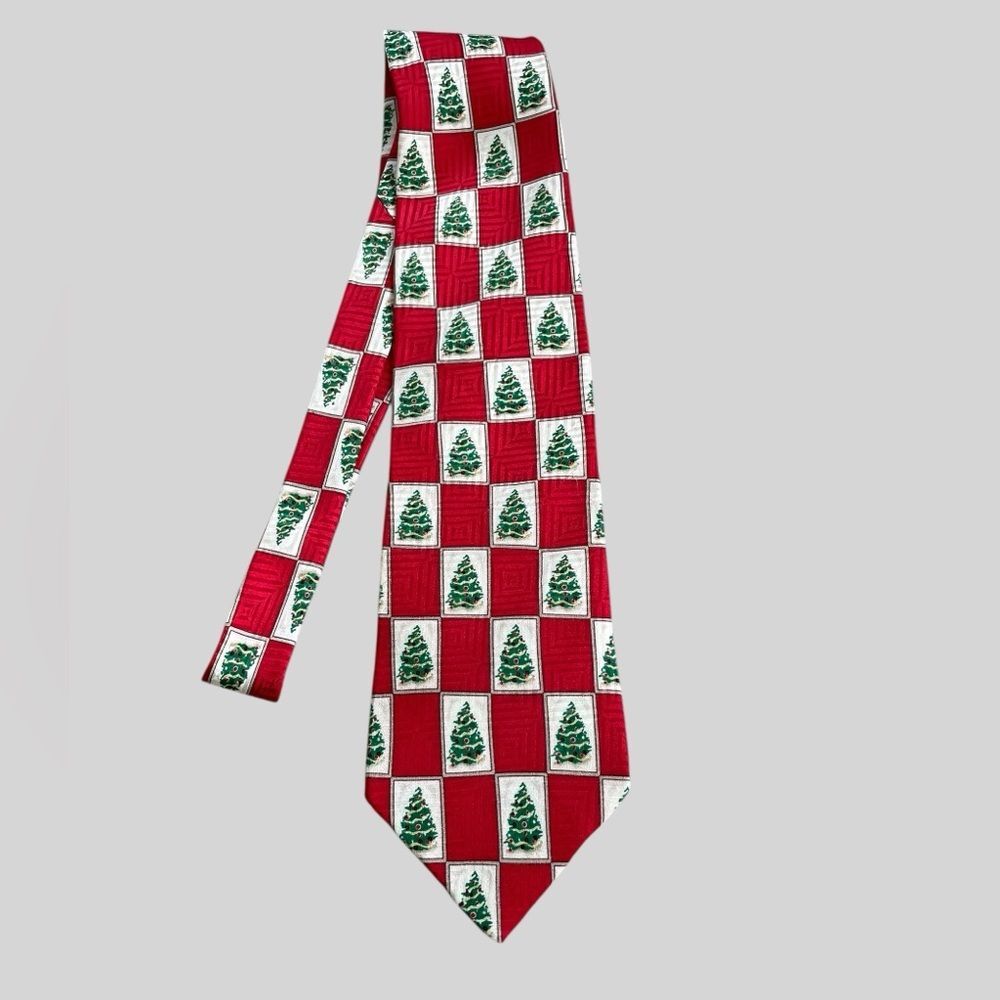 Robert Stock Christmas Tree Silk Tie Red Green Holiday Necktie 100% Silk